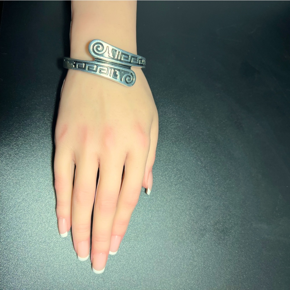 Hopi Style Silver Overlay Bypass Cuff Bracelet